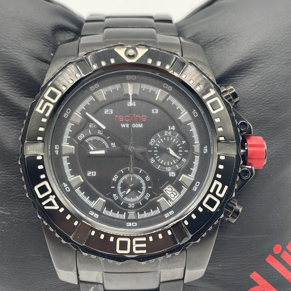 Red Line Men WR 100M Black Dial Date Black Tone 44mm Quartz Analog Watch